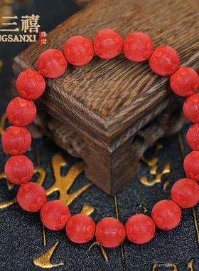 2026天然原矿朱砂手链刻面手串圆珠散珠原石紫金砂拉丝工艺灯笼珠