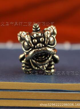 2026复古纯黄铜摆头舞狮黄铜工艺品居家桌面摆件可爱摆头舞狮客厅