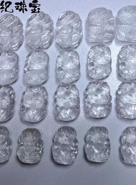 2026热销天然白水晶双面精雕工狐狸吊坠diy手牌配件精致百搭流行