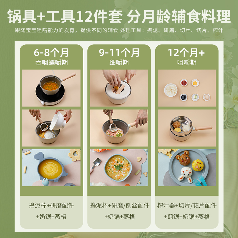 苏泊尔宝宝辅食锅婴儿煎煮一体多功能套装小汤锅热奶锅不粘锅家用