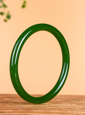 新疆和田碧玉手镯俄料老坑菠菜绿细圆条叮当贵妃镯窄条少女真玉石