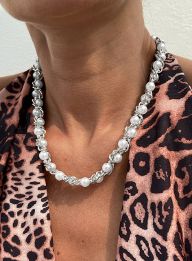 欧美跨境时尚设计感仿珍珠链条缠