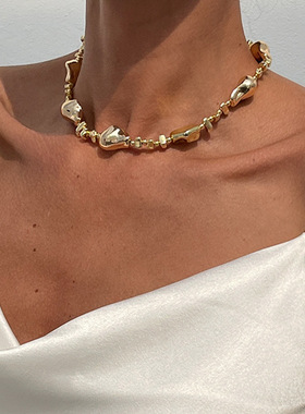 欧美跨境巴洛克不规则仿珍珠串珠项链choker 简约ins星形流苏项饰