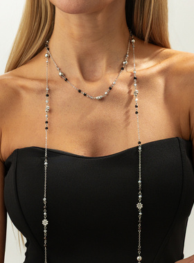 欧美跨境时尚ins仿珍珠水晶长链