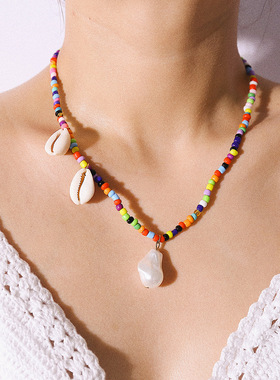 欧美彩色米珠波西米亚星星项饰简