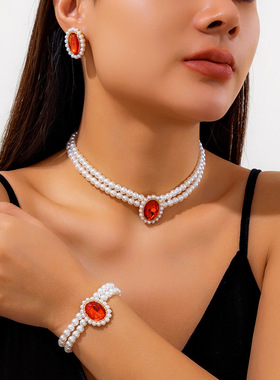 欧美跨境饰品法式优雅多层仿珍珠