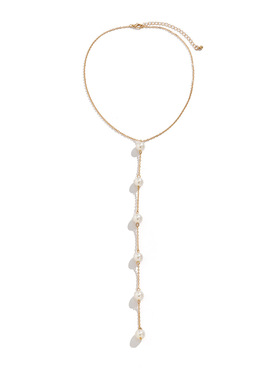 欧美跨境饰品 气质细链金属项饰女 简约长款性感仿珍珠流苏项链