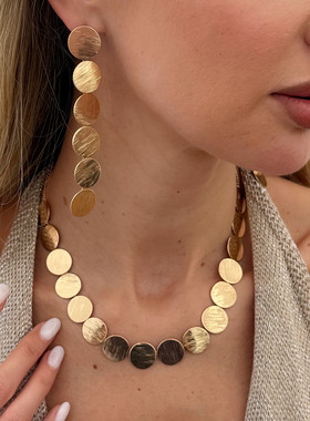 欧美跨境时尚金属几何圆片拼接项