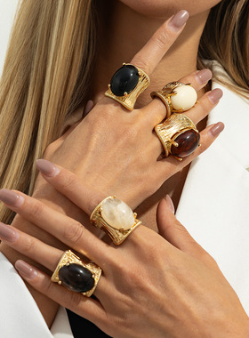 欧美跨境时尚ins晕染树脂宝石开