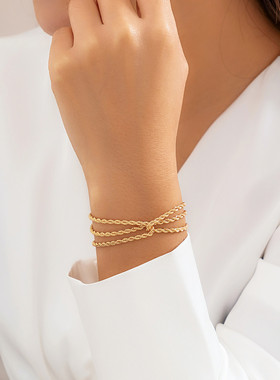 欧美跨境饰品 嘻哈简约缠绕链条Bracelet 小众朋克金属细链手链女