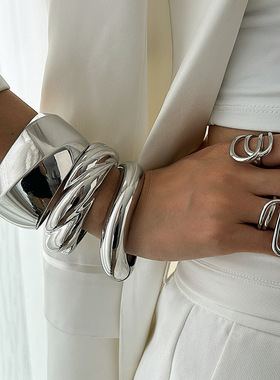 欧美跨境时尚ins金属光面宽手镯B