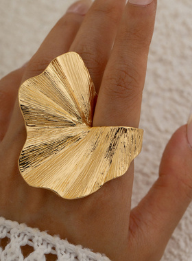 欧美跨境设计感不规则金属扇形戒