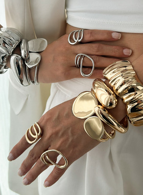 欧美跨境时尚重工ins风光面手镯