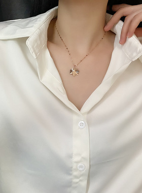 2022新款钛钢项链女枫叶吊坠简约首饰品一夜暴富小众锁骨链潮配饰