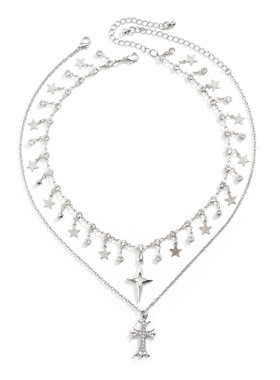 欧美跨境甜酷短款十字架星形锁骨
