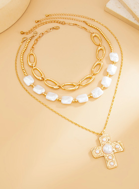 欧美跨境ins金属十字架不规则吊