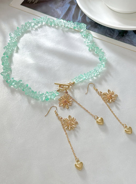 欧美跨境清新金属花朵流苏锁骨项