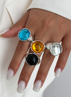 欧美跨境时尚轻奢亚克力钻宝石戒