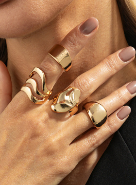 欧美跨境ins液态金属褶皱宽面戒