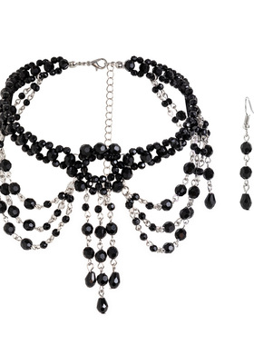 欧美跨境哥特风串珠编织水晶chok