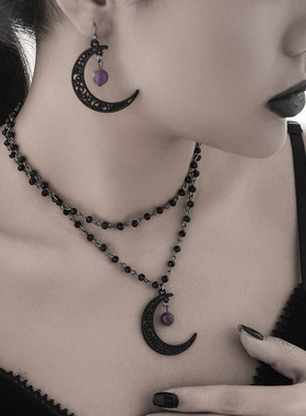 欧美跨境哥特风暗黑月亮吊坠项链