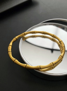 欧美简约复古金银钛钢竹节开扣手镯女潮网红高级感冷淡风个性配饰