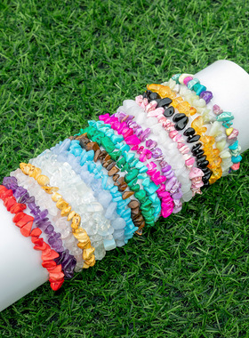 欧美跨境饰品 波西米亚风碎石弹力手链女 简约不规则几何彩色手饰