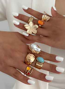 欧美跨境复古巴洛克仿珍珠戒指套