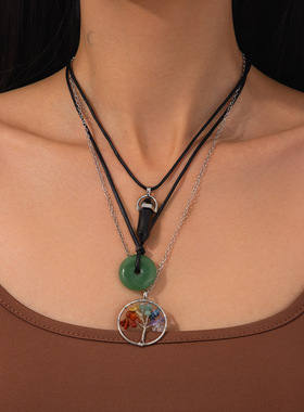 欧美跨境复古圆环平安扣水晶吊坠