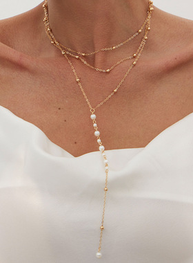 欧美跨境ins风米粒仿珍珠串珠锁