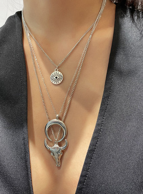 欧美跨境饰品民族风牛头月牙多层