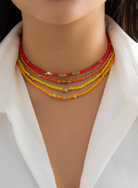 欧美跨境饰品创意彩色米珠星形锁