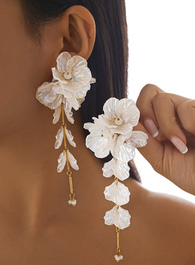 欧美跨境彩色人鱼姬扇贝花朵项圈度假风立体花卉锁骨项链earrings