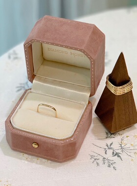 钛钢锆石小方戒指几何方圆素圈钻戒简约森系女款钻戒小红书同款