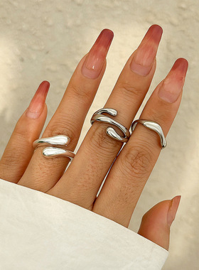 欧美跨境ins液态熔岩金属弯曲戒