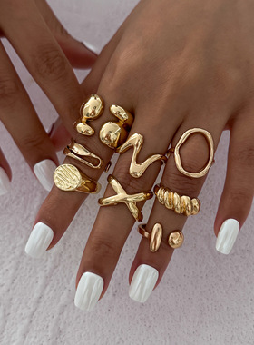 欧美跨境简约ins液态金属光面戒