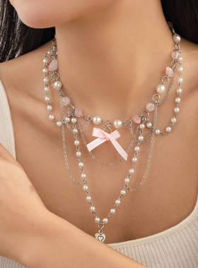 欧美跨境饰品甜酷气质仿珍珠爱心