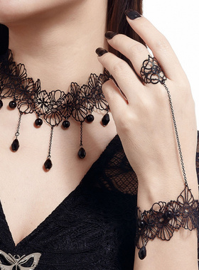 欧美跨境性感甜酷黑色蕾丝项圈项