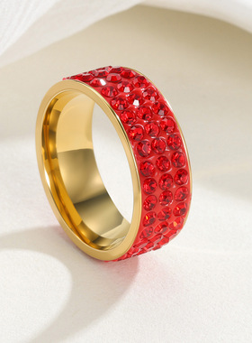 高档镶钻欧美流行钛钢饰品满钻戒