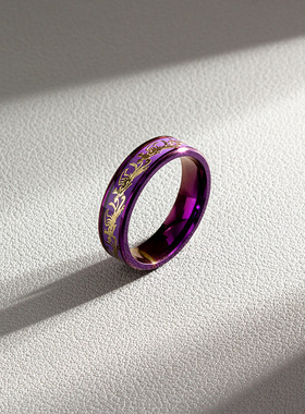 2025网红手饰品镶嵌龙凤图案紫色钛钢不锈钢钛钢情侣对戒手饰指环