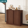 Solid wood sideboard with integrated storage cabinet against the wall