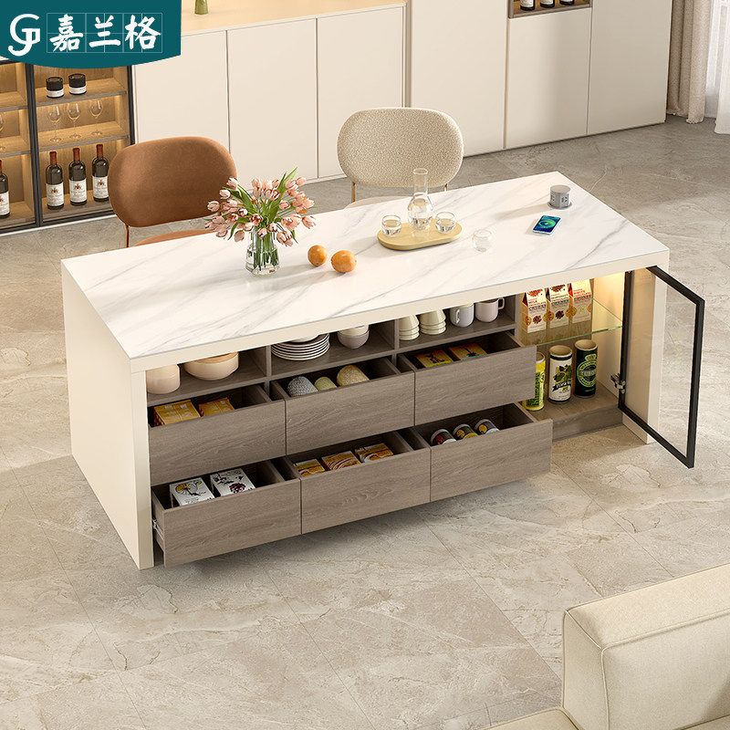 客厅吧台桌隔断柜开放式岩板中岛台餐桌一体岛台柜单独料理台9E69,淘宝优惠券,粉丝福利购,淘宝优惠卷