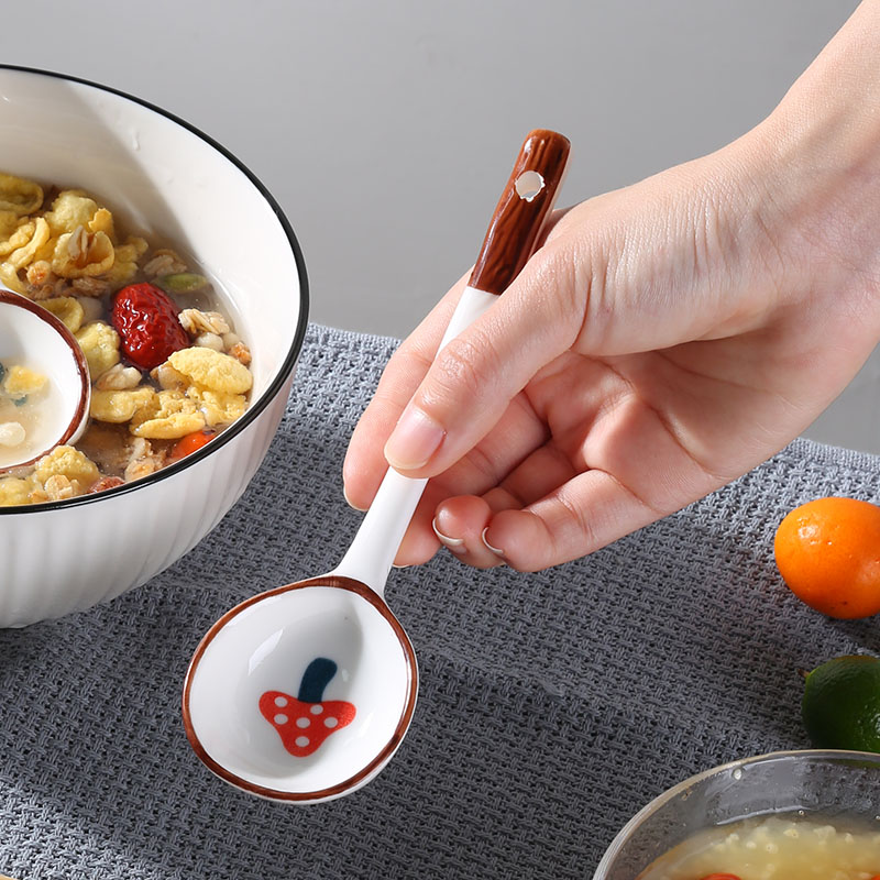 日式高颜值喝汤专用陶瓷勺子家用小汤勺长柄圆头盛汤舀粥调羹勺子 - 图1