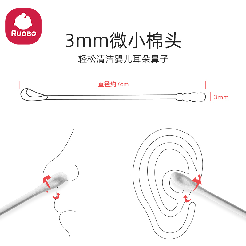 婴儿棉签挖耳勺掏耳鼻屎幼儿童新生宝宝专用棉棒小棉签棒耳朵绵签 - 图1