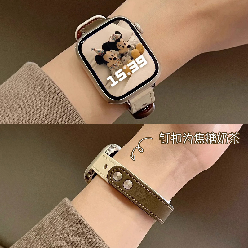 适用iwatch9表带applewatch手表带皮iphonewatch苹果手表watchs7/6/se皮表带夏天高级感iwatchs8真皮女s7s8s9-图0