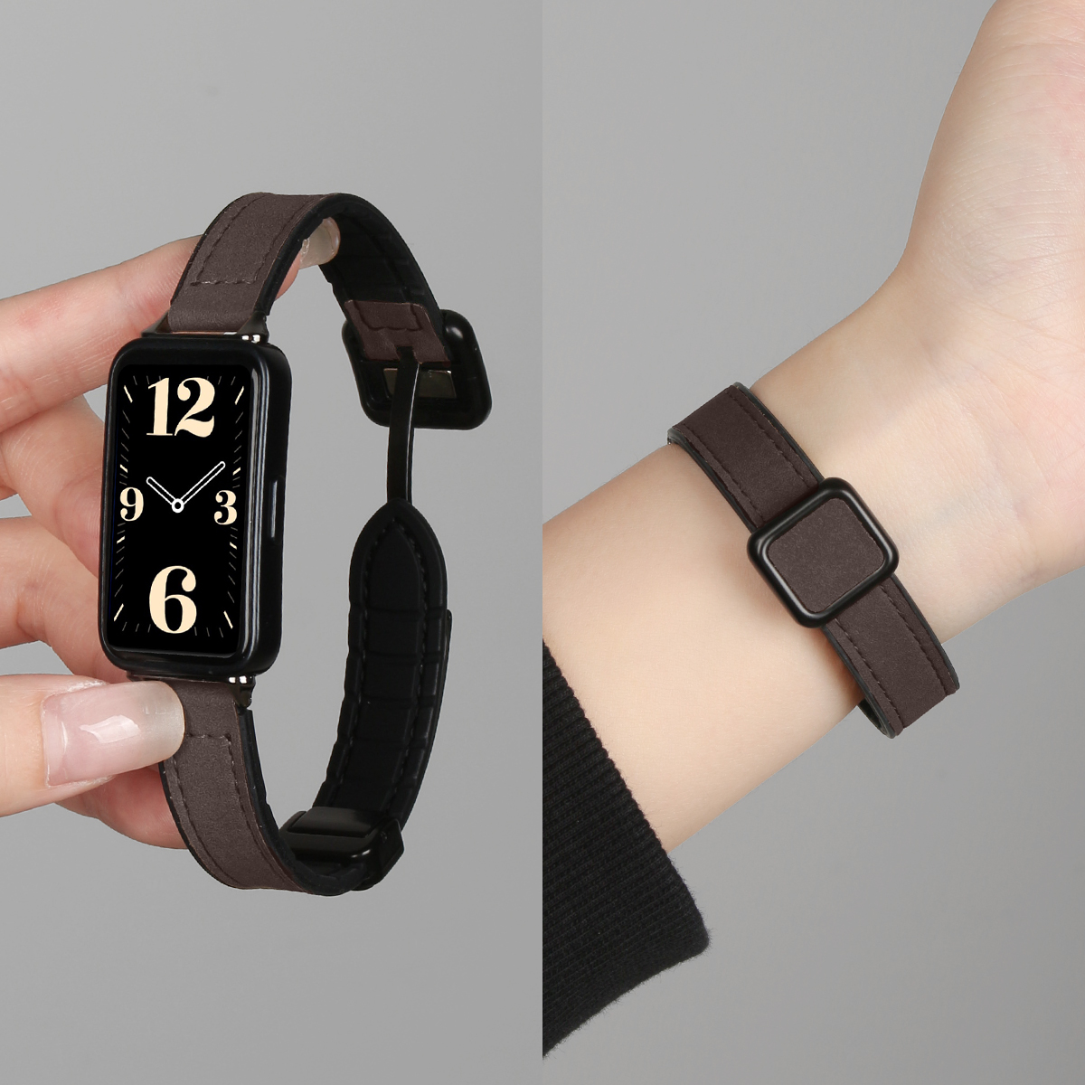 适用华为手环10表带新疯马皮磁吸腕带9/8nfc版手表带高级感band7高颜值6pro舒适女款荣耀十代智能运动手表链 - 图1