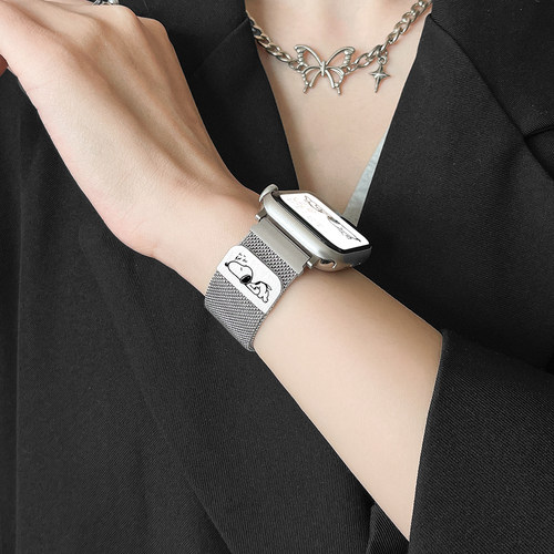 适用applewatchs10表带金属米兰尼斯磁吸iwatchs10秋冬s11系列手表带s9苹果手表s8创意s7可爱图案se新款6手链 - 图2