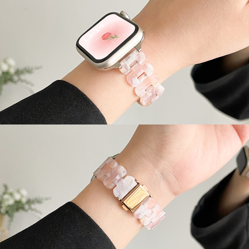 psnld适用于applewatch9表带新款树脂iwatch8/7手表带高级感苹果手表6/5腕带女款s9创意s8小众s7粉色se小香风 - 图1