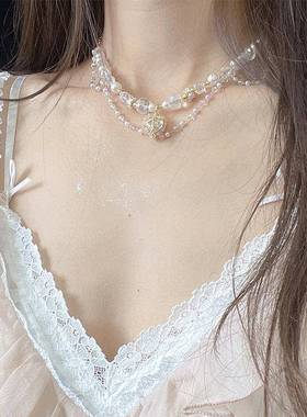 甜美爱心蝴蝶结珍珠项链韩系小清新气质锁骨链少女心时尚颈链项饰