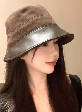 文艺中古风复古咖色渔夫帽女秋冬宽檐遮阳盆帽时尚显脸小水桶帽子